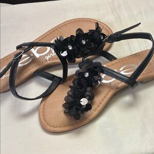 Bebe Girls Elegant Black Floral Sandals (Sz5)